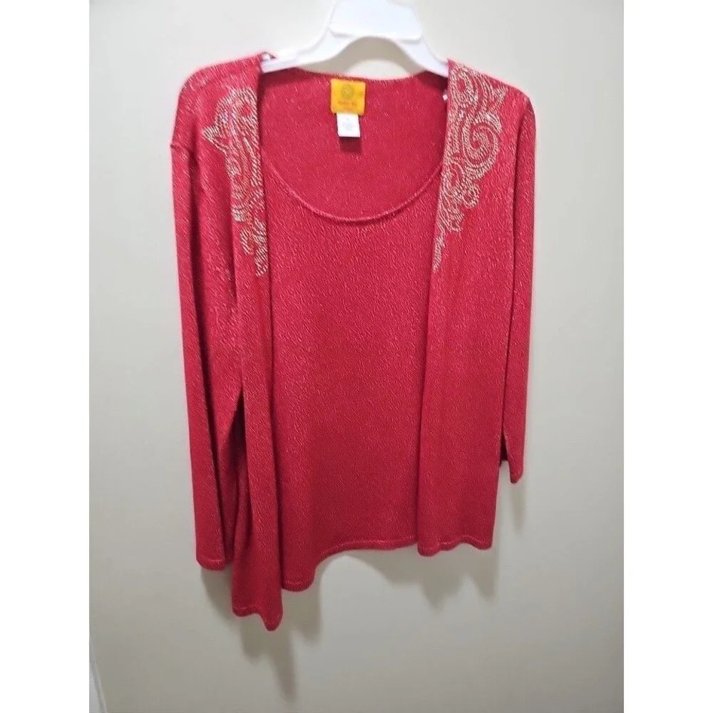 Ruby Rd. Red Sparkle Sweater. 2Fer. Beaded. Size  L - Picture 3 of 8